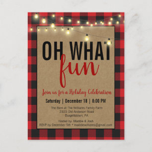 Red Buffalo Plaid Check Fun Holiday Party Invite