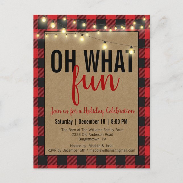 Red Buffalo Plaid Check Fun Holiday Party Invite (Front)