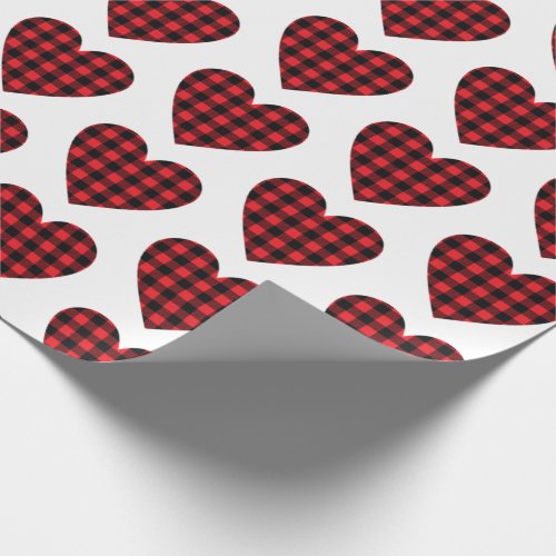 Red Buffalo Plaid Check Hearts Country Rustic Wrapping Paper