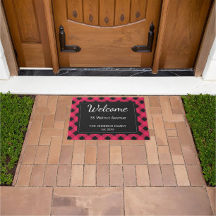 Red Buffalo Plaid Check Patterned Personalized Doormat