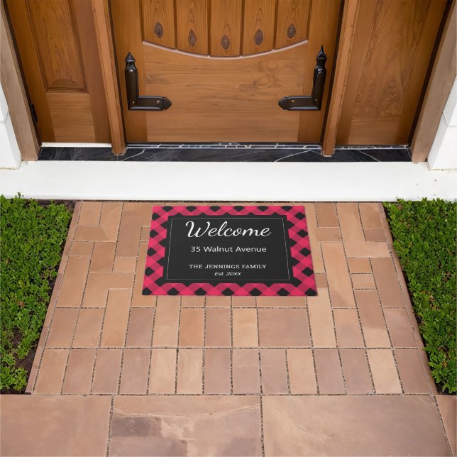 Red Buffalo Plaid Check Patterned Personalized Doormat (Outdoor)