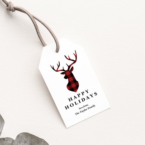 Red Buffalo Plaid Christmas Deer Silhouette Gift Tags