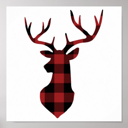 Red Buffalo Plaid Christmas Deer Silhouette Poster