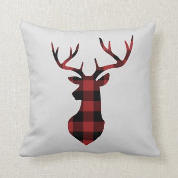 Red Buffalo Plaid Christmas Deer Silhouette Throw Pillow by ChristmasPaperCo at Zazzle