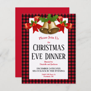 Red Buffalo Plaid Christmas Eve Dinner Invitation