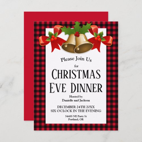 Red Buffalo Plaid Christmas Eve Dinner Invitation