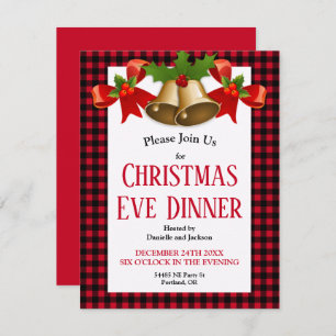 Red Buffalo Plaid Christmas Eve Dinner Invitation