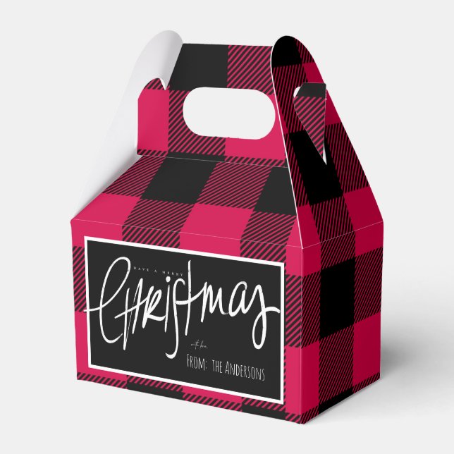 Red Buffalo Plaid Christmas Favor Boxes (Front Side)