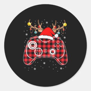 Red Buffalo Plaid Christmas Gamer Video Game Xmas  Classic Round Sticker
