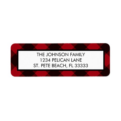 Red Buffalo Plaid Christmas Holiday Return Address Label