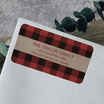Red Buffalo Plaid Christmas Label by ChristmasPaperCo at Zazzle