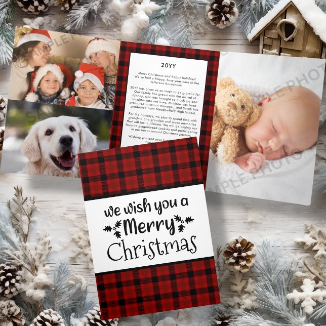 Red Buffalo Plaid | Christmas Letter Tri-Fold Holiday Card (Creator Uploaded)