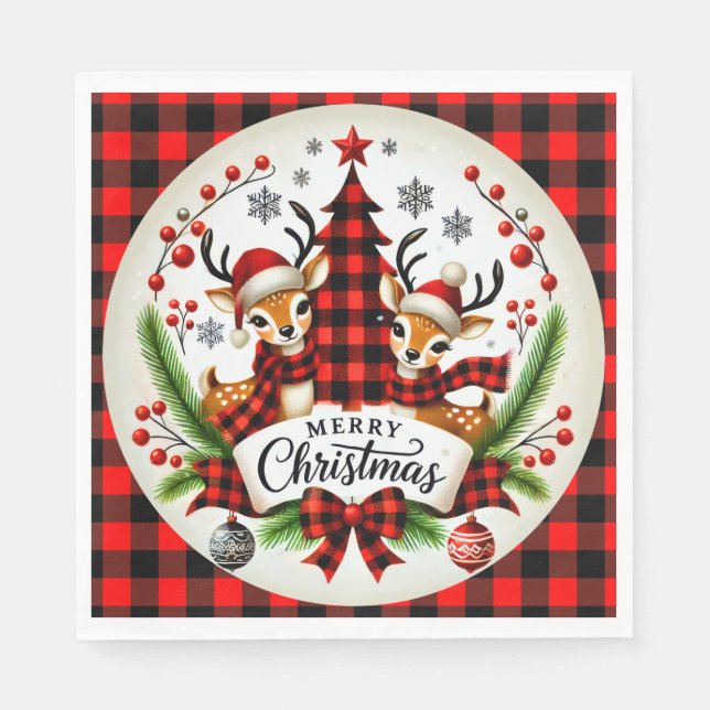 Red Buffalo Plaid Christmas Napkins (Front)