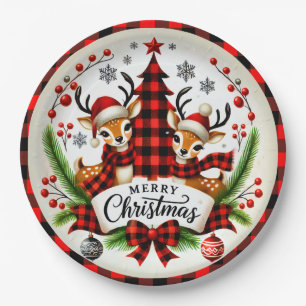 Red Buffalo Plaid Christmas Paper Plates