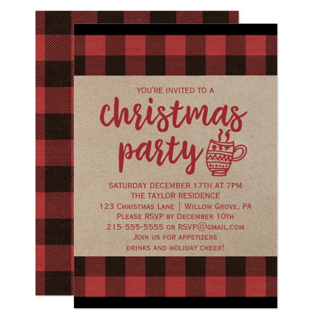 Red Buffalo Plaid Christmas Party Invitation