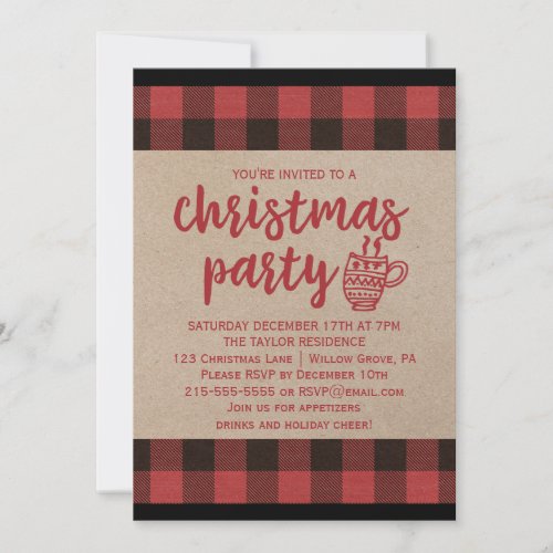 Red Buffalo Plaid Christmas Party Invitation