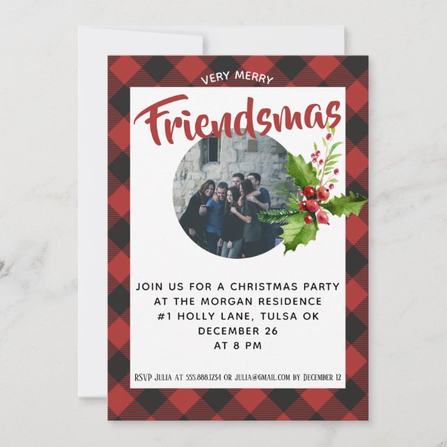 Red Buffalo Plaid Christmas Party Photo Invite (Front)