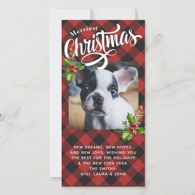 Red Buffalo Plaid Christmas Photo Card (Front)