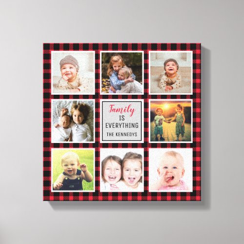 Red Buffalo Plaid Christmas Photo Collage Canvas Print