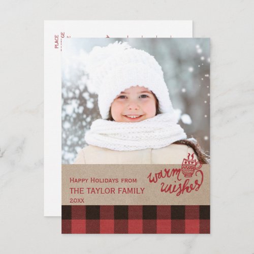 Red Buffalo Plaid Christmas Photo Holiday Postcard