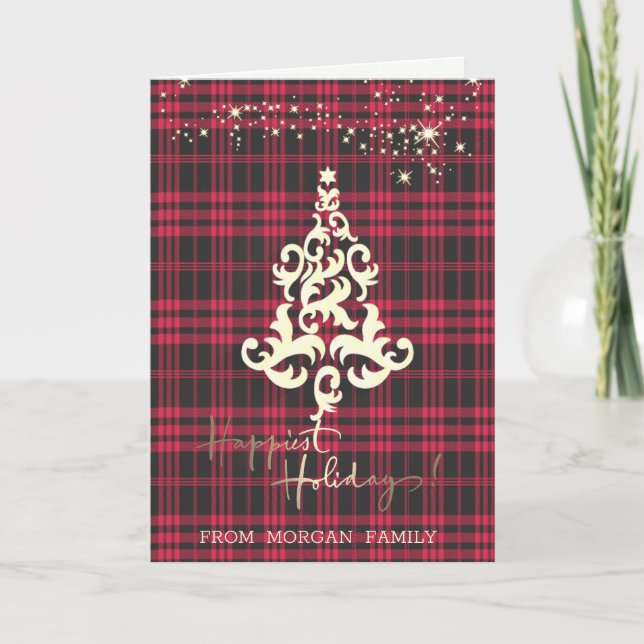 Red Buffalo Plaid Christmas Tree Happiest Holidays Holiday Card (Front)