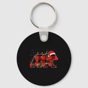 Red Buffalo Plaid Christmas Tree Light Bear Pajama Keychain