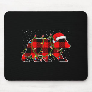 Red Buffalo Plaid Christmas Tree Light Bear Pajama Mouse Pad