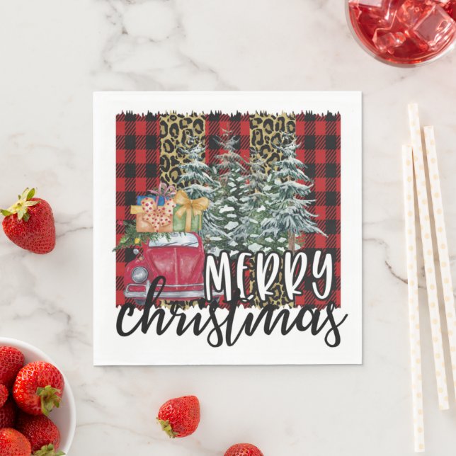 Red Buffalo Plaid Christmas Tree Napkins (Insitu)
