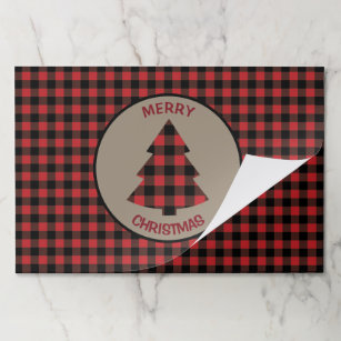 Red Buffalo Plaid Christmas Tree Paper Placemat 