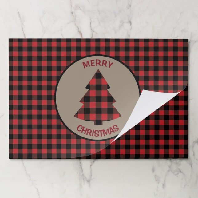 Red Buffalo Plaid Christmas Tree Paper Placemat  (Folded)