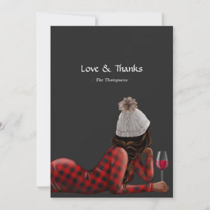 Red Buffalo Plaid Christmas Wine Thank You Card