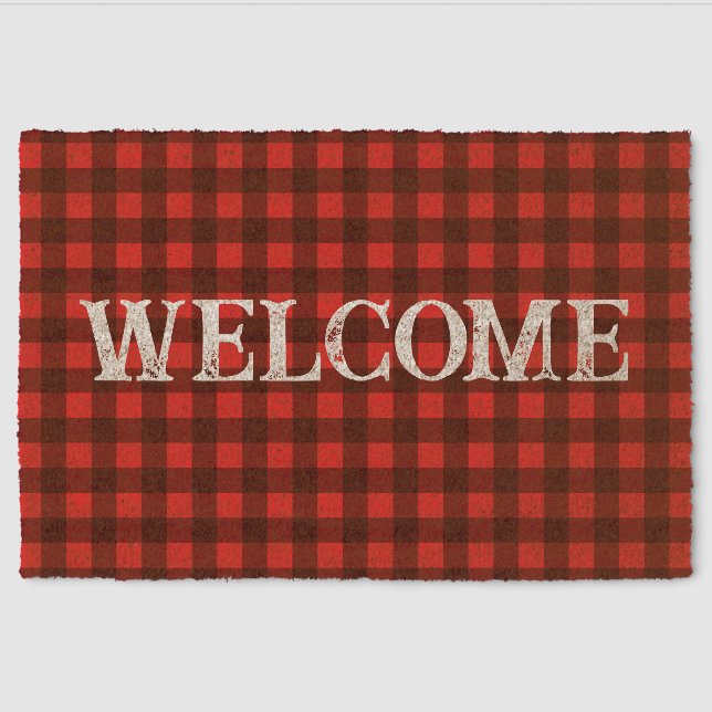 Red buffalo plaid coir fiber welcome doormat fiber doormat (Front)