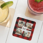 Red Buffalo Plaid & Collage Photo With Initial  Glass Coaster<br><div class="desc">Embrace the timeless charm of Red Buffalo Plaid and create a personalized masterpiece with our Collage Photo With Initial custom product, available exclusively on Zazzle! Whether you're looking for a unique gift or a stunning addition to your home decor, this customizable item is perfect for adding a touch of rustic...</div>
