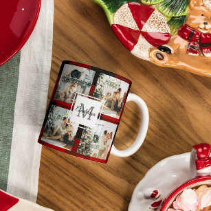 Red Buffalo Plaid & Collage Photo With Initial  Mug