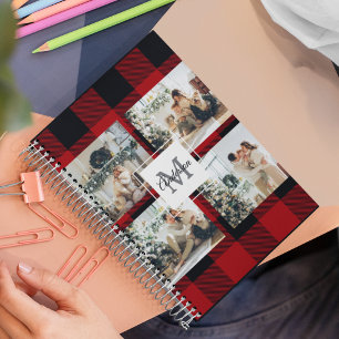 Red Buffalo Plaid & Collage Photo With Initial Notebook
