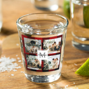 Red Buffalo Plaid & Collage Photo With Initial  Shot Glass