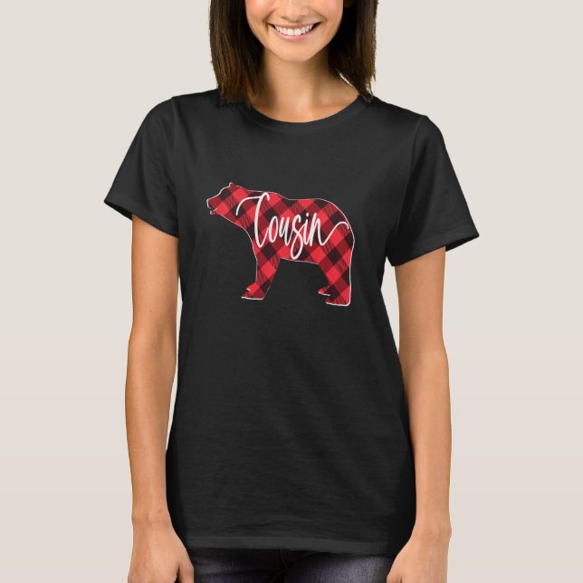 Red Buffalo Plaid Cousin Bear Matching Family Chri T-Shirt (Front)