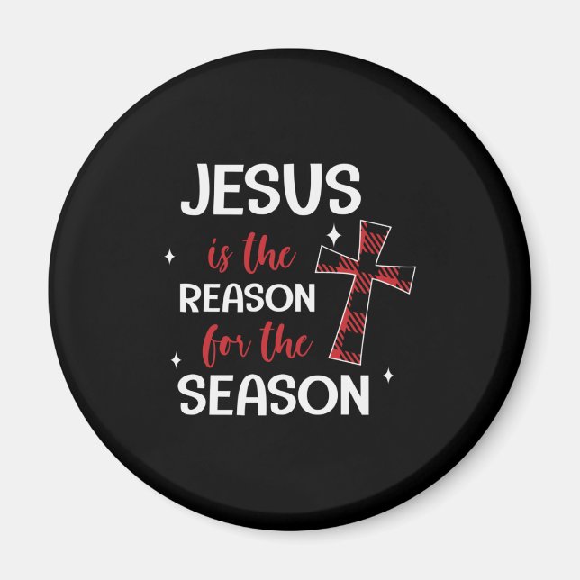 Red Buffalo Plaid Cross Christmas Design Magnet (Front)