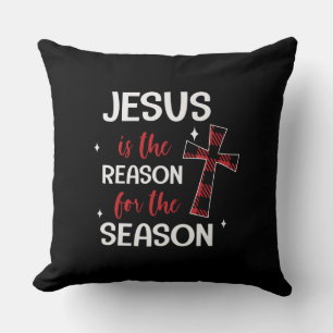 Red Buffalo Plaid Cross Christmas Design Throw Pillow