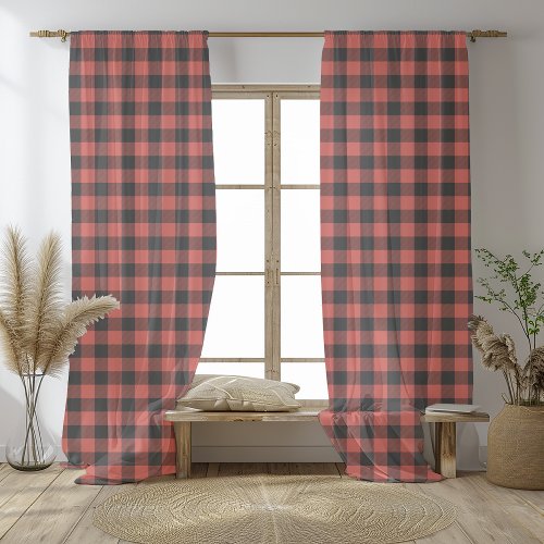 Red Buffalo Plaid Curtain  Rustic 