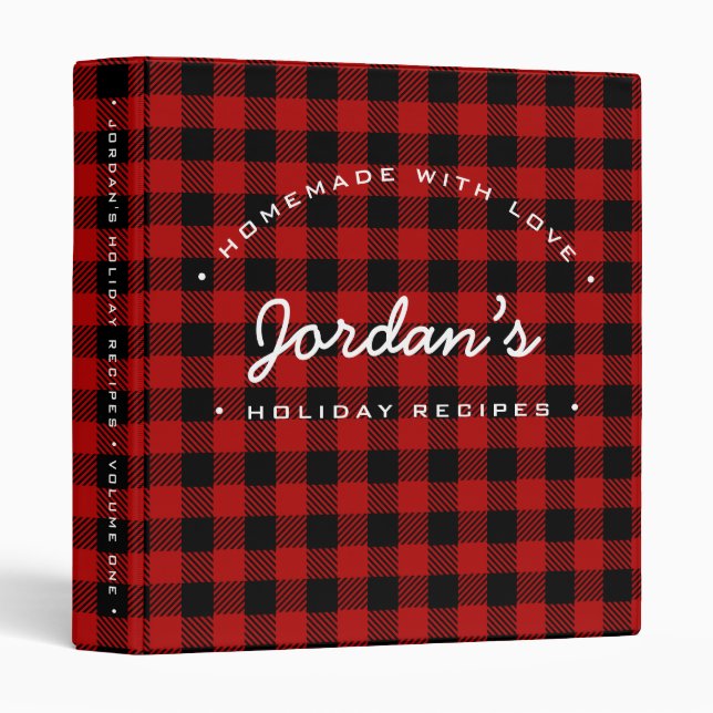 Red Buffalo plaid Custom Holiday Homemade Recipe 3 Ring Binder (Front/Spine)