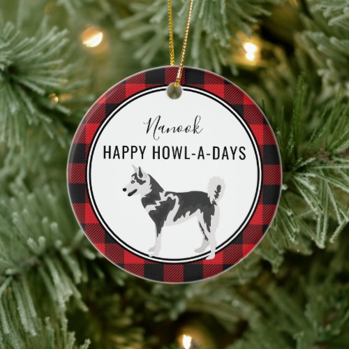 Red Buffalo Plaid Custom Husky Dog Ornament 