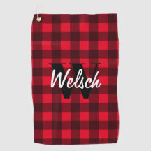 Red buffalo plaid custom monogram golf towel gift