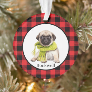 Red Buffalo Plaid Custom Pet Photo  Ornament