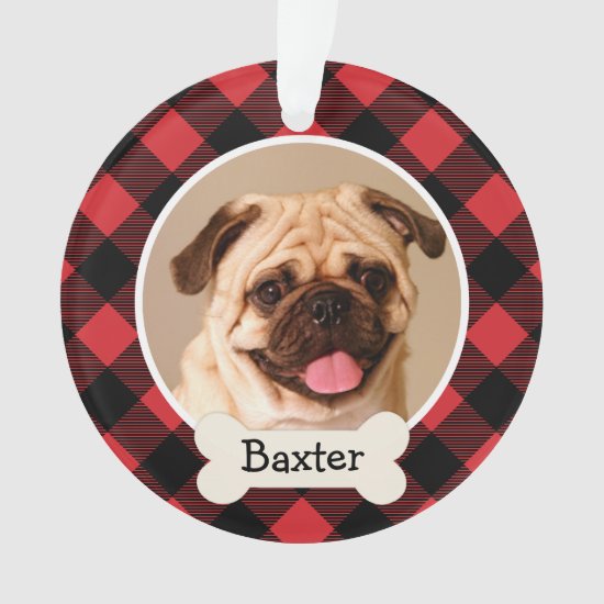 Red Buffalo Plaid Custom Pet Puppy Dog Photo Ornament