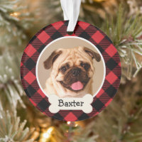 Red Buffalo Plaid Custom Pet Puppy Dog Photo Ornament