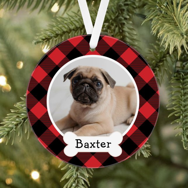 Red Buffalo Plaid Custom Pet Puppy Dog Photo Ornament (Creator Uploaded)