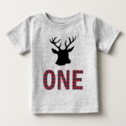 Red Buffalo Plaid Deer 1st Lumberjack Birthday Baby T_Shirt
