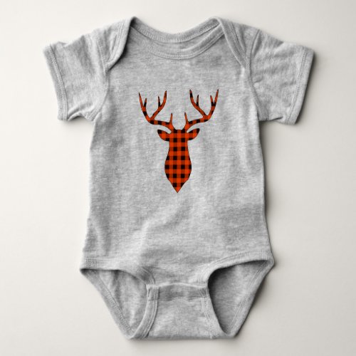 Red Buffalo Plaid Deer Buck Animal Baby Bodysuit