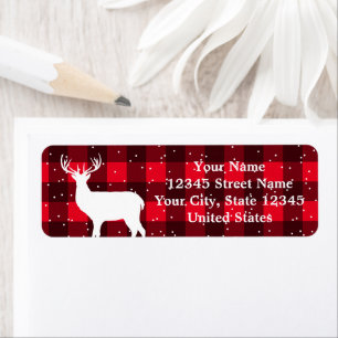 Red buffalo plaid deer Christmas return address Label